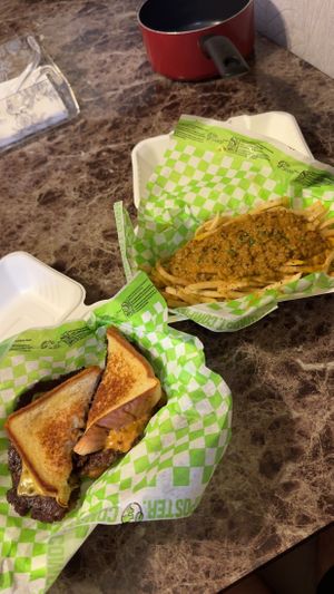 Special Patty Melt and regular Chili Cheese Fries! So delicious.😄 at Street Beet in Detroit