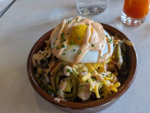 Breakfast hash with added egg at Street Beet in Detroit