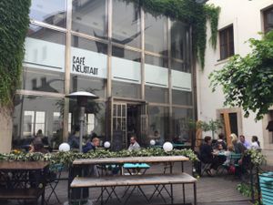 Patio in summer at Cafe Neustadt in Prague