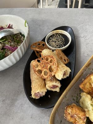 Taro spring rolls  at Bobibao in Bowden
