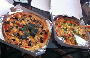 Pizzas with vegan cheese from Malbo. at Zdrava Pizza in Kosice