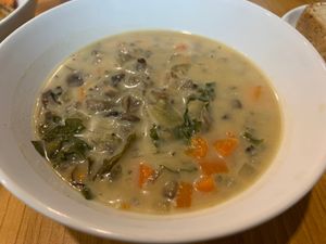 Creamy mushroom wild rice soup  at Good Food Mac in Mcminnville