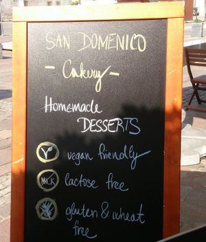 Gluten-free, vegan, and raw cake options at San Domenico Caffe in Kosice