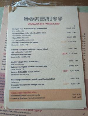 Wine card at San Domenico Caffe in Kosice