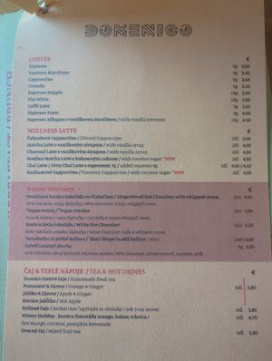 Menu at San Domenico Caffe in Kosice