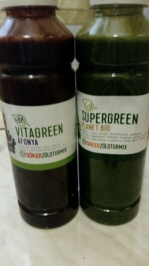 bottled fresh green Smoothie  at Soker Green Smoothie Bar in Budapest