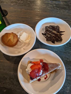 Corn muffin, PBJ Cheesecake, Tart at Avo in Nashville