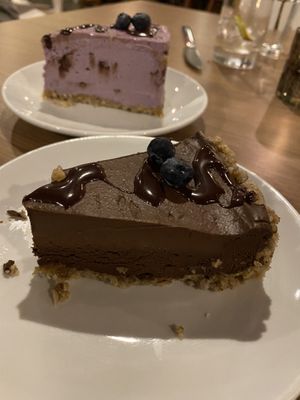 Avo chocolate tart and blackberry swirl cashew cheesecake  at Avo in Nashville