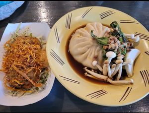 Crab cakes and giant dumpling plate at Avo in Nashville