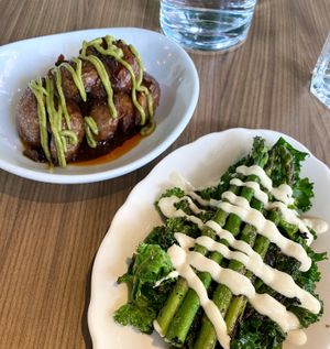 Fried potatoes, Greens and Asparagus  at Avo in Nashville