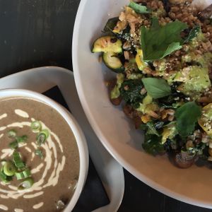 Creamy Mushroom soup and the Squash rice!  at Avo in Nashville