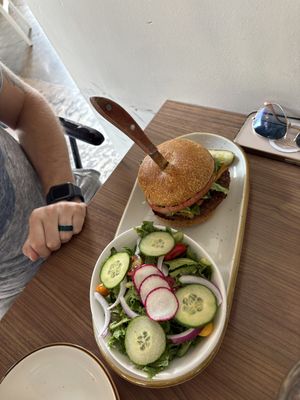 Lentil burger with a house saladd  at Avo in Nashville