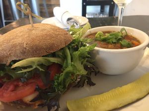 Lentil burger with French lentil soup special  at Avo in Nashville