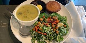 Broccoli soup and salad  at Avo in Nashville