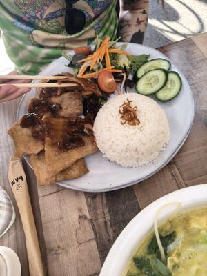 Rice with caramelised pork ribs at Om Shangri-la in Springvale