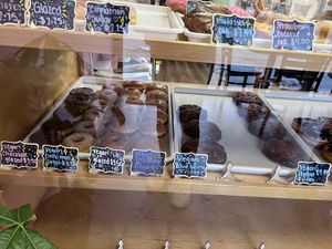 Whole row of vegan options  at Sweet Donuts in Olympia
