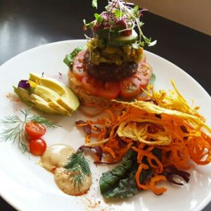 veggie burger - delish!!!  at RASA Kitchen + Juice Bar in Santa Fe