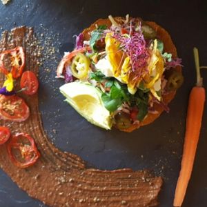 tostada gorgeousness  at RASA Kitchen + Juice Bar in Santa Fe