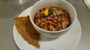 black eyed pea soup with raw corn chip - excellent  at RASA Kitchen + Juice Bar in Santa Fe