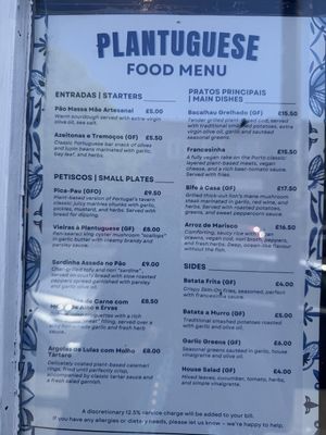 Plantuguese Menu  at Plantuguese in Bristol
