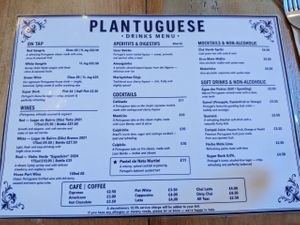 Drinks menu at Plantuguese in Bristol