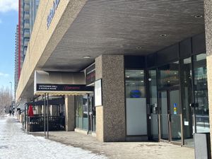 Outside below EQ bank tower   at Tamarind Vietnamese Grill and Noodle House in Calgary