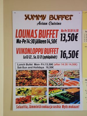 Buffet hours at Yummy Buffet in Uusimaa