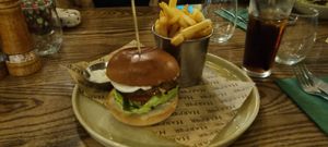 Vegan burger at The Earl of Strafford at Hooton Roberts in England