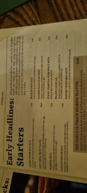 Menu 1 at The Earl of Strafford at Hooton Roberts in England