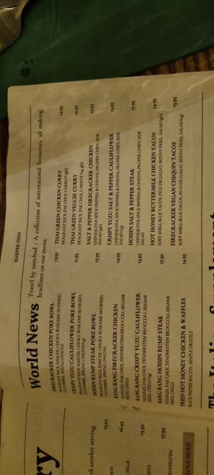 Menu 3 at The Earl of Strafford at Hooton Roberts in England