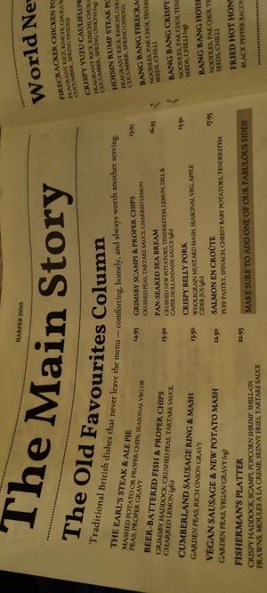 Menu 5 at The Earl of Strafford at Hooton Roberts in England