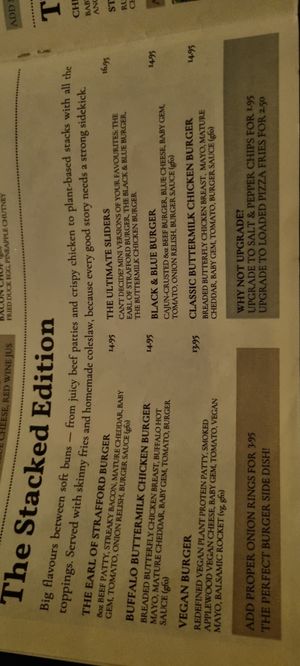 Menu 6 at The Earl of Strafford at Hooton Roberts in England