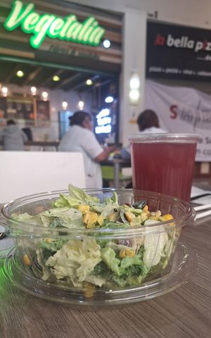 Una rica ensalada con agua fresca  🥗🧉 at Vegetalia in Puebla