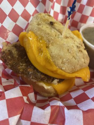 Biscuit breakfast sándwich   at Shambala Bakery and Bistro in Mount Vernon