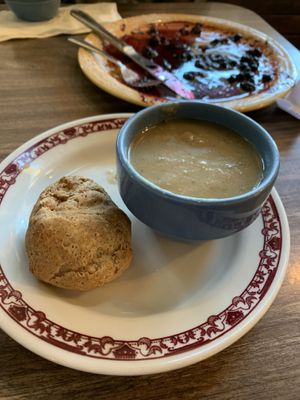 potato leek soup and what’s left of french toast   at Shambala Bakery and Bistro in Mount Vernon