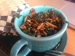 Warm kale salad, very tasty with a balsamic reduction at Shambala Bakery and Bistro in Mount Vernon