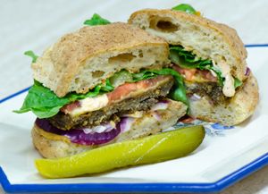 Our Vegan house made Shamburger is a regional favorite on our fluffy, crusty Sunshine bun!


 at Shambala Bakery and Bistro in Mount Vernon