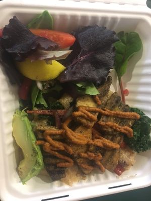 Tofu grits- so good!! at Three Carrots - City Market in Indianapolis