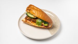 Tofu Banh Mi (Soy sticks and vege xiu mai balls available as well) at Ravintola Vietologie  in Helsinki