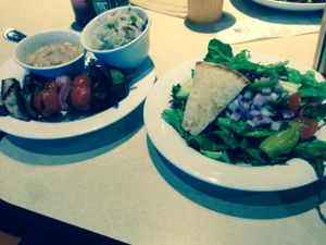Veggie kabobs and potato salad at Zoës Kitchen in Destin