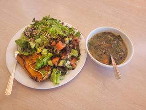 Squash, salad, soup at Anjaneya's World Cafe in Watsonville