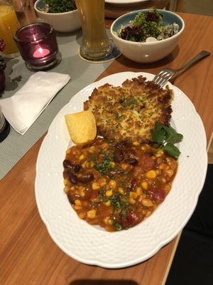 Potato rosti with bean chili  at Kraut & Ruben in Bad Hofgastein