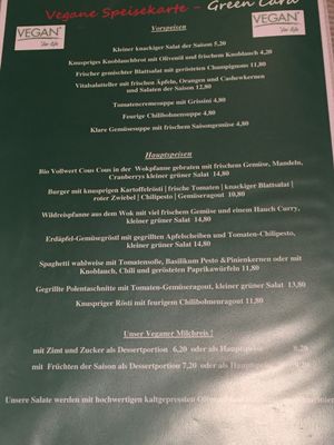 Vegan menu (you can get it in english as well) at Kraut & Ruben in Bad Hofgastein