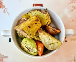 Roasted root vegetables  at Toshi in Dubai