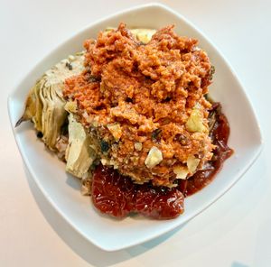 Muhammara bowl at LIV Restaurant in Dubai