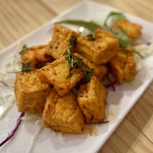 Crispy salt chilli and lemongrass tofu  at Anzzie Veggie Vegetarian Restaurant in Campsie