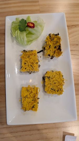 Vegan egg cake $10.90: yum, softer texture than expected but still good at Anzzie Veggie Vegetarian Restaurant in Campsie