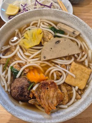 Bun Bo Hue $18.90: nothing at all like BBH, no flavour, strangely has pineapple! Also SO much tofu skin, the beef ball was ok, liked the ham at Anzzie Veggie Vegetarian Restaurant in Campsie
