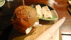Vegan burger with vegan cheese at Amrita Garden in Chiang Mai