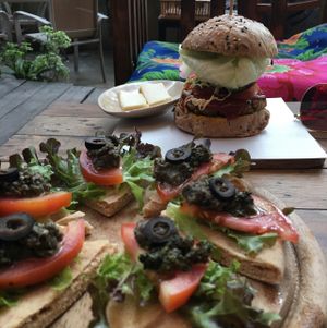 burger and pita pizza  at Amrita Garden in Chiang Mai